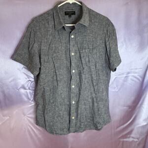 Banana Republic Linen Blend Men’s Button Down Blue Chambray SS Shirt Sz M